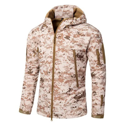 Водонепроницаемый ветрозащитный мягкий корпус тактические куртки для мужчин s ветровка размера плюс 5XL Военная камуфляжная флисовая куртка пальто для мужчин - Цвет: Desert camouflage