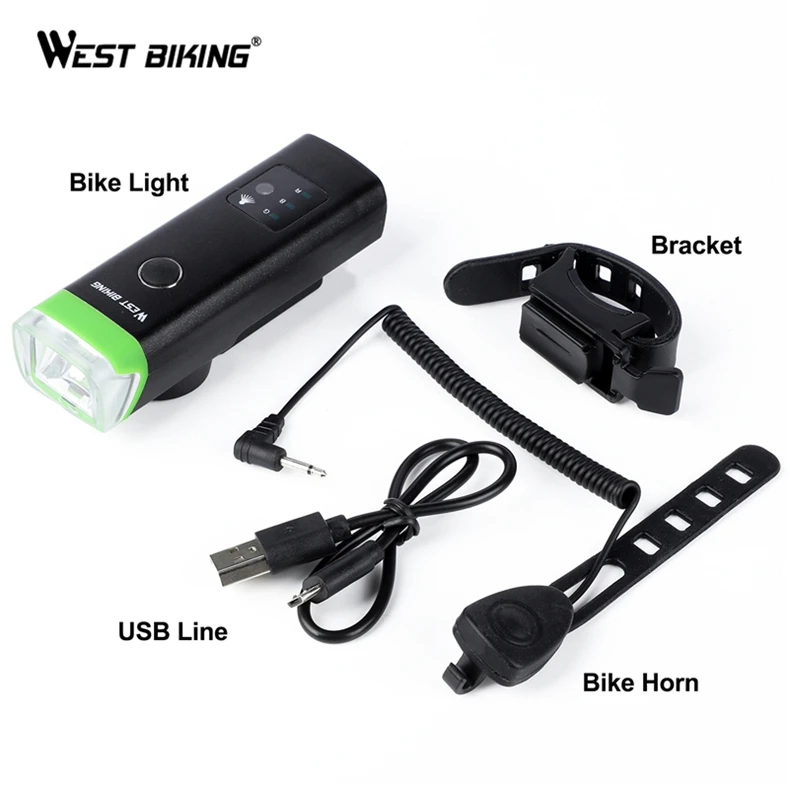Смарт индукционный светильник WEST BIKING для велосипеда водонепроницаемый передний