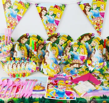 

148pcs/lot Three Princess Theme Package Kids Birthday Decoration Set Theme Party Supplies Baby Birthday Party Pack