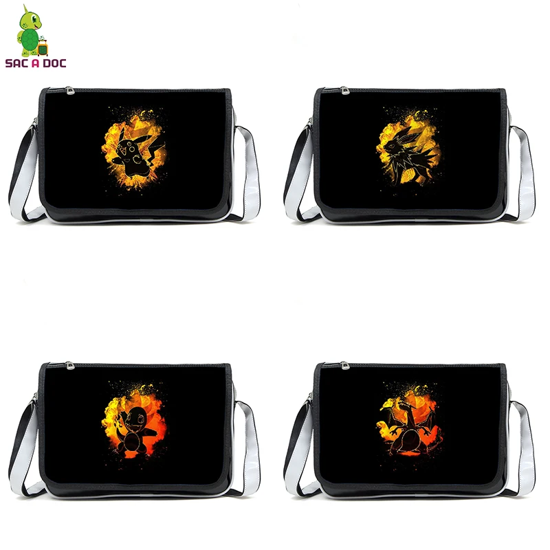 

Pokemon Messenger Bag Pikachu/ Fire Charmander/Charizard /Voltali Jolteon Pu Handbags Crossbody Travel Bag Teenage Shoulder Bags