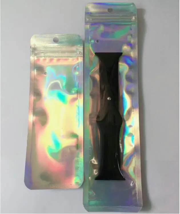 

Newest 6x23cm 6*17CM 2 Styles Laser Color Aluminum Foil Zip Lock Storage Package Bag Mylar Resealable Zipper Bag for Watch