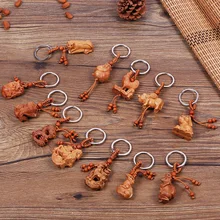 Резная деревянная стерео Пряжка для ключей, подарок, подвеска с двенадцатью зодиакальными драконами и тигром для PEUGEOT 206 207 307 308 407 508