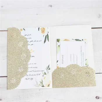 Glitter rose invitations for wedding bridal shower with envelop RSVP personalized printing Glitter rose invitations for wedding bridal shower with envelop RSVP personalized printing