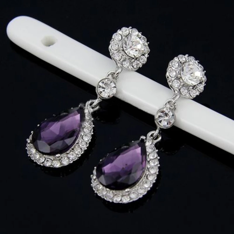 Luxury Crytsal Rhinestone Teardrop Wedding Bridal Diamond Dangle Stud Earrings