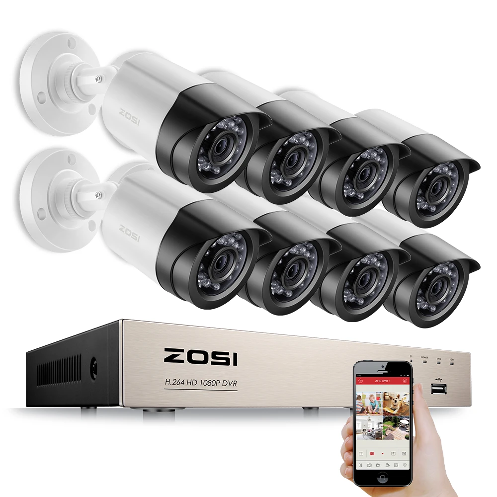 

ZOSI 1080P TVI 8 Channel DVR with 720P Nightvision Dome Waterproof Camera CCTV DVR Kit HDD