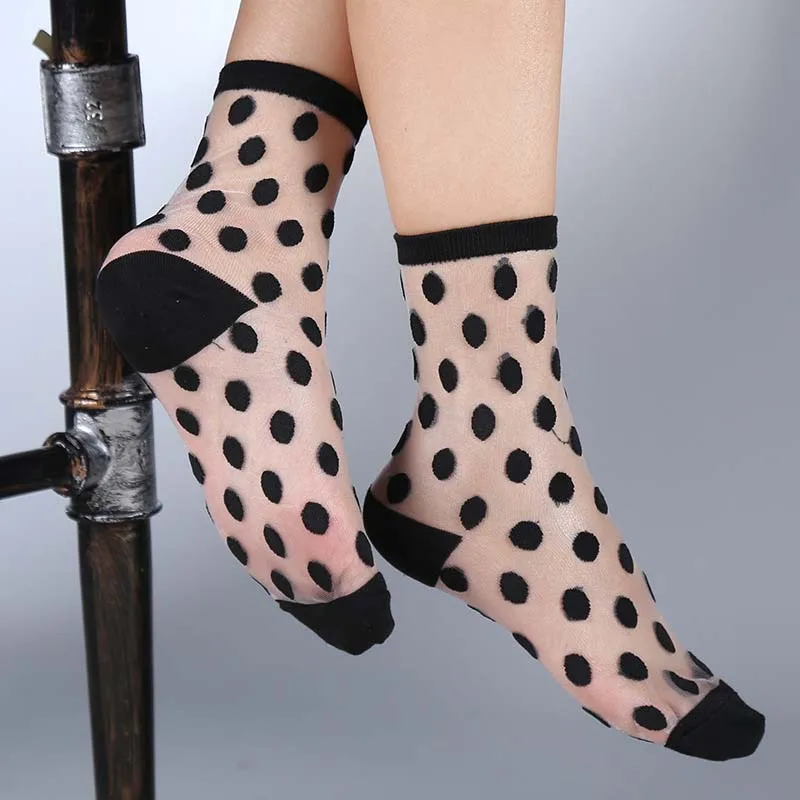 [WPLOIKJD] корейские сетчатые носки Meias с блестящими точками; женские прозрачные носки принцессы; сетчатые дышащие носки; Calcetines Mujer