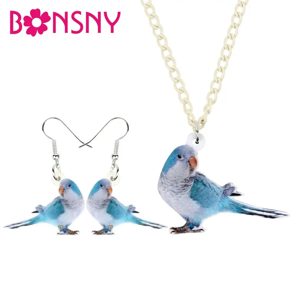 

Bonsny Acrylic Jewelry Set Cute Blue Monk Parakeet Necklace Earrings Fashion Bird Pendant For Women Girls Lovers Gift NE+EA