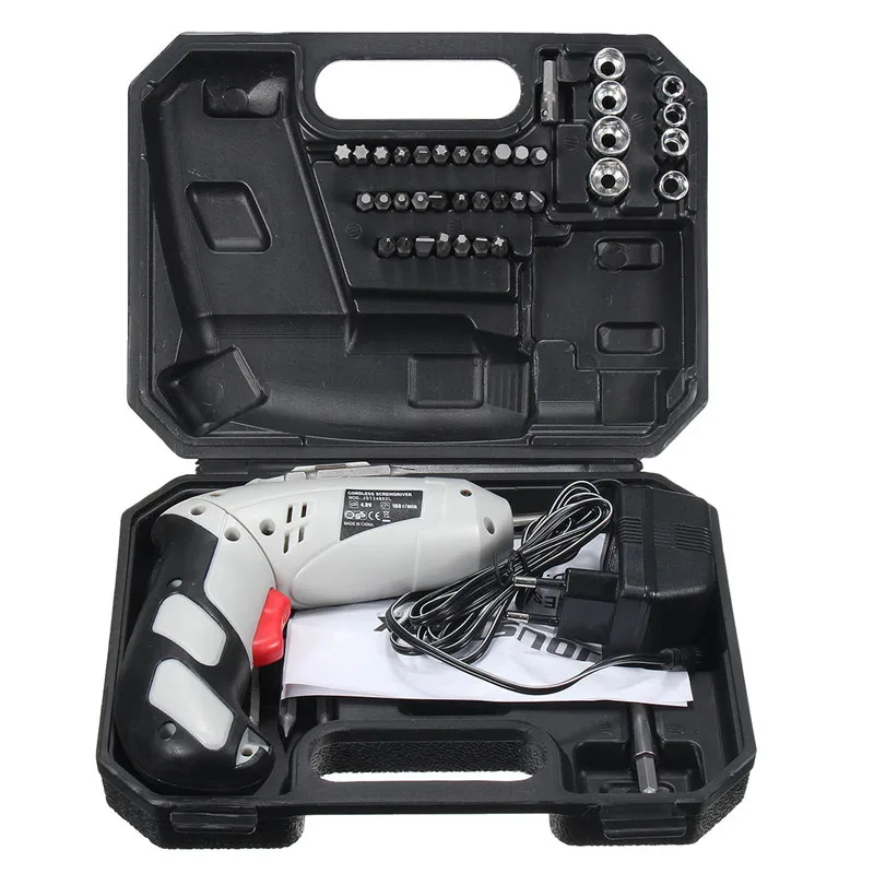 

45Pcs Drills 4.8V Cordless Rechargeable Reversible Electric Screwdriver Tool Set Electric Screwdriver with Plastic case