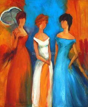 

abstract painting mural prints girls in long dress free shipping