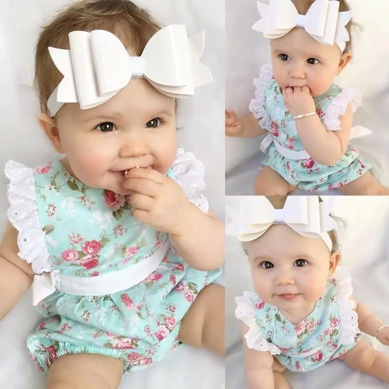 

Newborn Toddler Baby Girls Floral Print Bodysuit Outfit Sunsuit Clothes