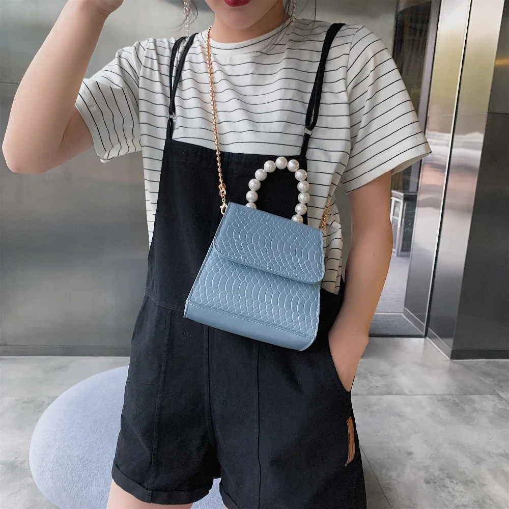  Crocodile Pattern Pu Leather Crossbody Bags For Women 2019 New Totes With Pearl Handle Mini Chain S - 33005757048