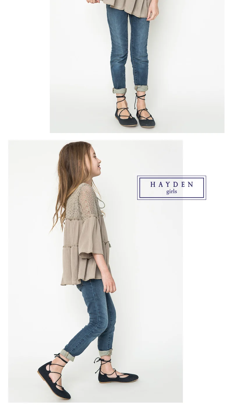Lace Trim Peasant Top for girls G3212-2
