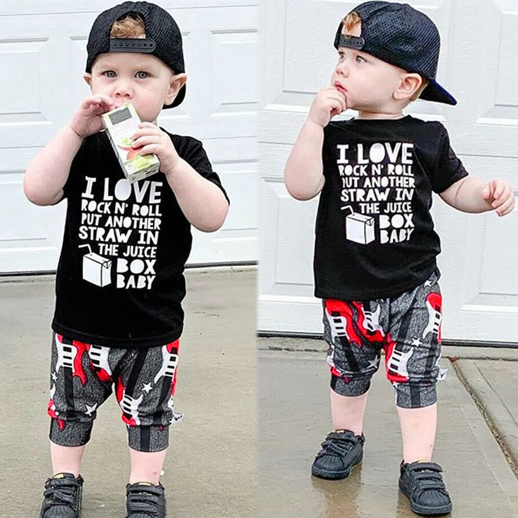 

ONTO-MATO Original 2019 Toddler Baby Boys&Girls Short Sleeve Tops+Guitar Shorts Outfits Abito in cotone a maniche corte#25