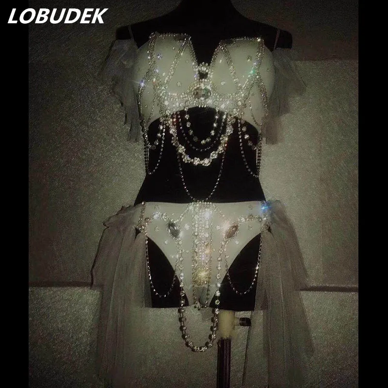 

Women Nightclub Pole Dancing Costume Sparkly Rhinestones Bikini Bar DJ Singer Performance Stage Wear Model Catwalk Show Clothing