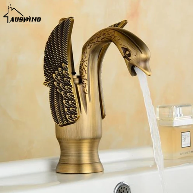 Best Offers Antique Mixer Hot And Cold Water Kitchen Faucet Gold Brass Basin Faucet Deck Mouted Bathroom Hardware sets Bath Decoration