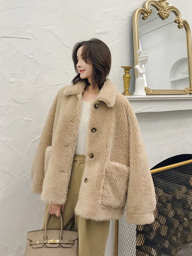 

2018 New Arrival Real Fur Coat Women Winter 100% Wool Long Sleeve Natural Fur Jacket Single Breasted rf0186