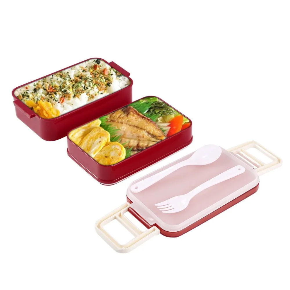 850ml Double Layer Microwave Lunchbox Food Storage Container Lunch Bento Boxes Dinnerware with Cutlery Set & Fork | Дом и сад