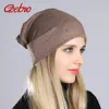 Geebro Women's Beanie Hat with Rhinestones Ladies Spring Plain Color Cotton Knitted Slouchy Beanies Bonnet Female Skull Beanie 2