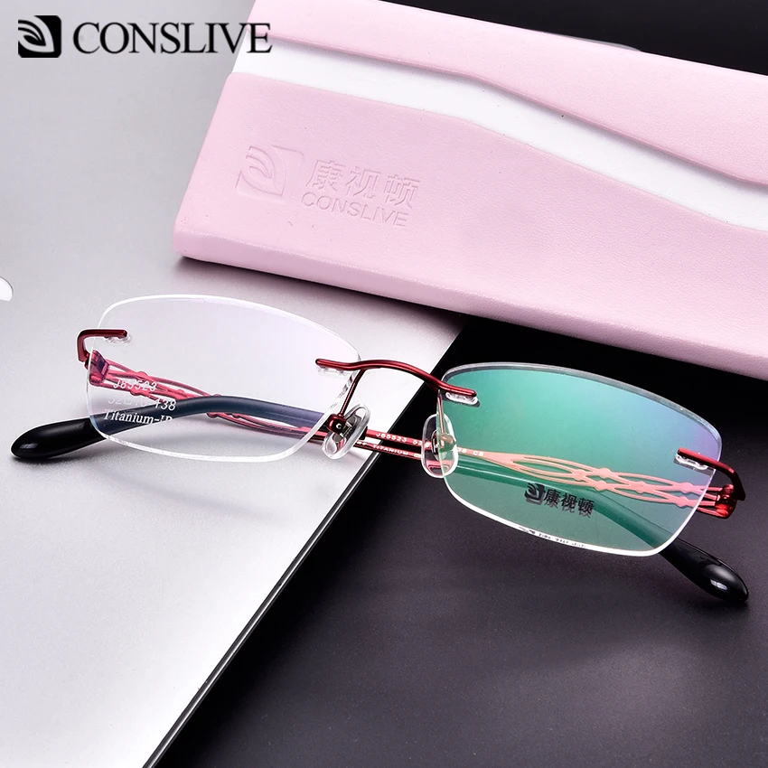 Оптические очки без оправы, оправа для женщин, титановые очки, розовые, винно-красные женские очки, оправа для очков J85523(только для близорукости