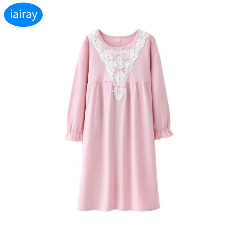 

iairay girls sleepwear children nightgown kids pajamas for girls cotton sleep nightdress girl nightwear pink lace sleeping dress