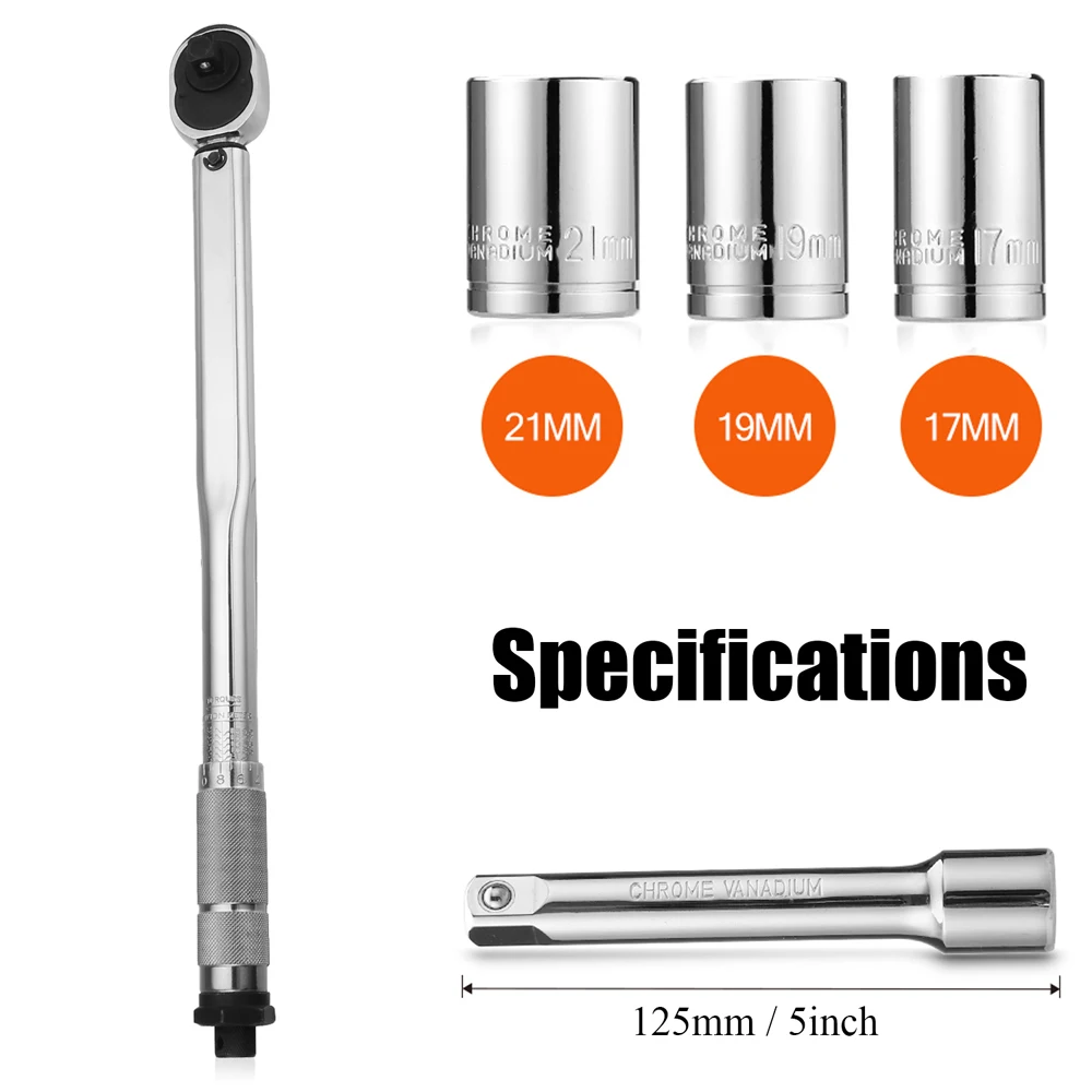 

Meterk Professional 5pcs 1/2" 28-210Nm Adjustable Tire Torque Wrench Set Auto Repair Spanner Hand Tool Kit