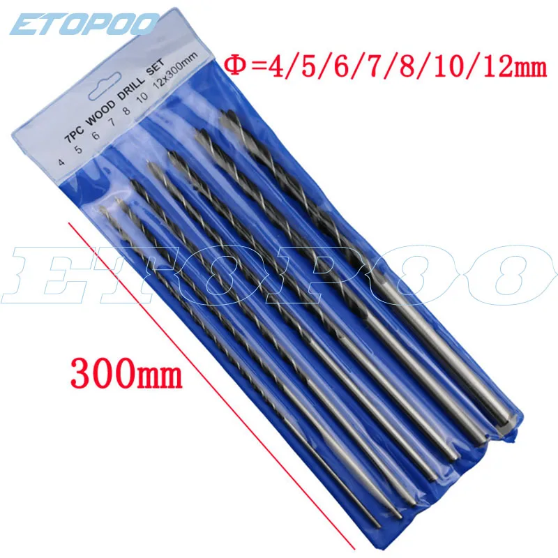 7pcs/set Sharp Point Wood Drill 300mm Extra Long Sharp Point High