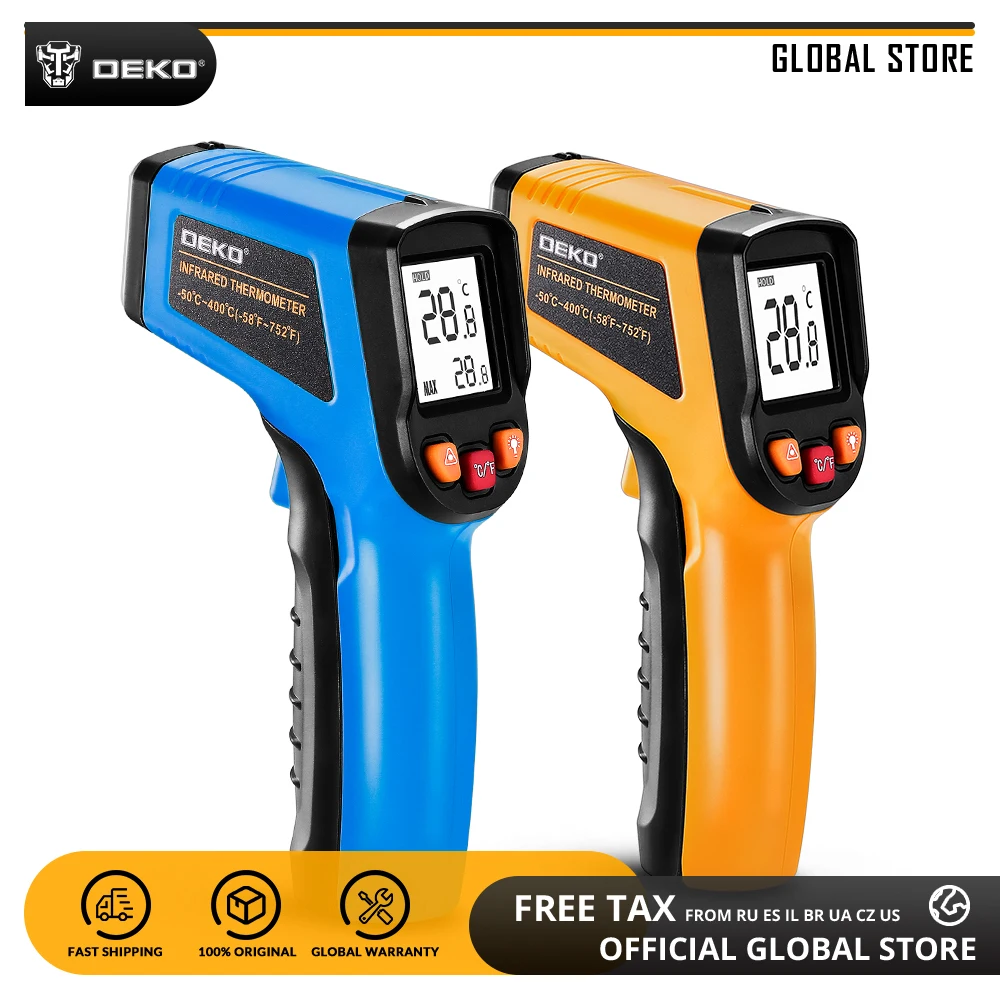 

DEKO WD01 Digital Dual Laser Infrared Thermometer Handheld Adjustable Emissivity Pyrometer LCD Display Surface Temperature Gun