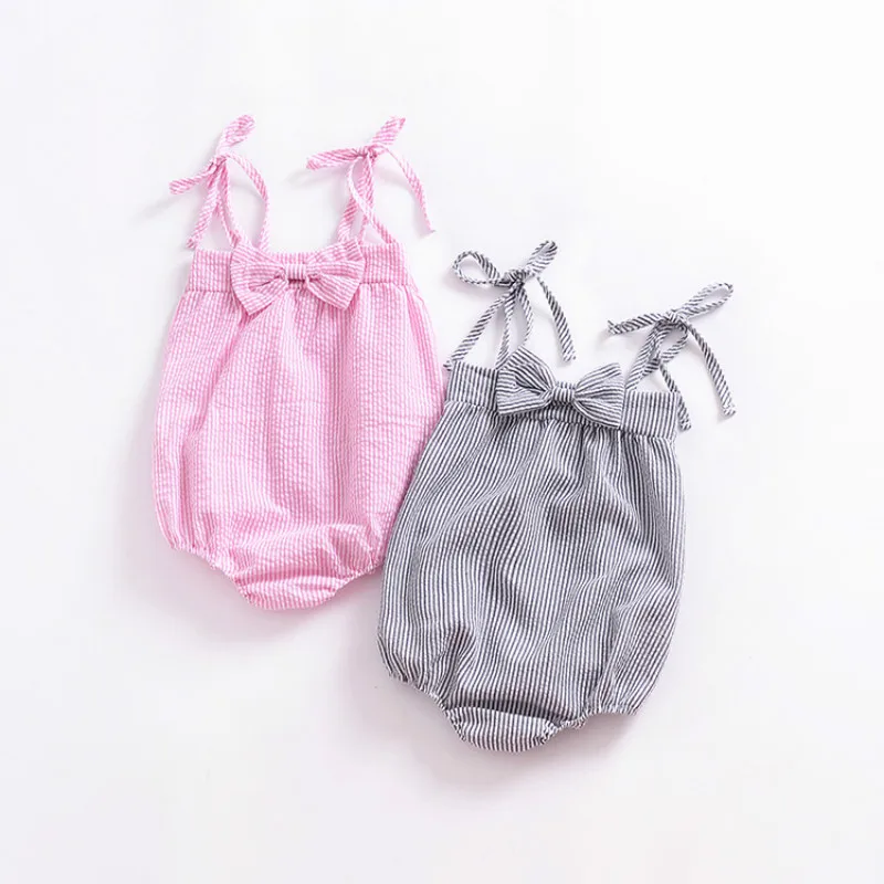 0 24M Princess Baby girl stripes Bow Bodysuit summer newborn toddler braces girl bodysuits strap