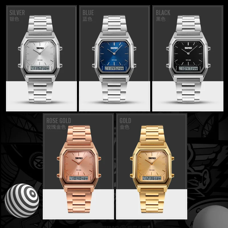 SKMEI роскошные золотые часы мужские модные повседневные водонепроницаемые цифровые кварцевые наручные часы мужские часы спортивные часы