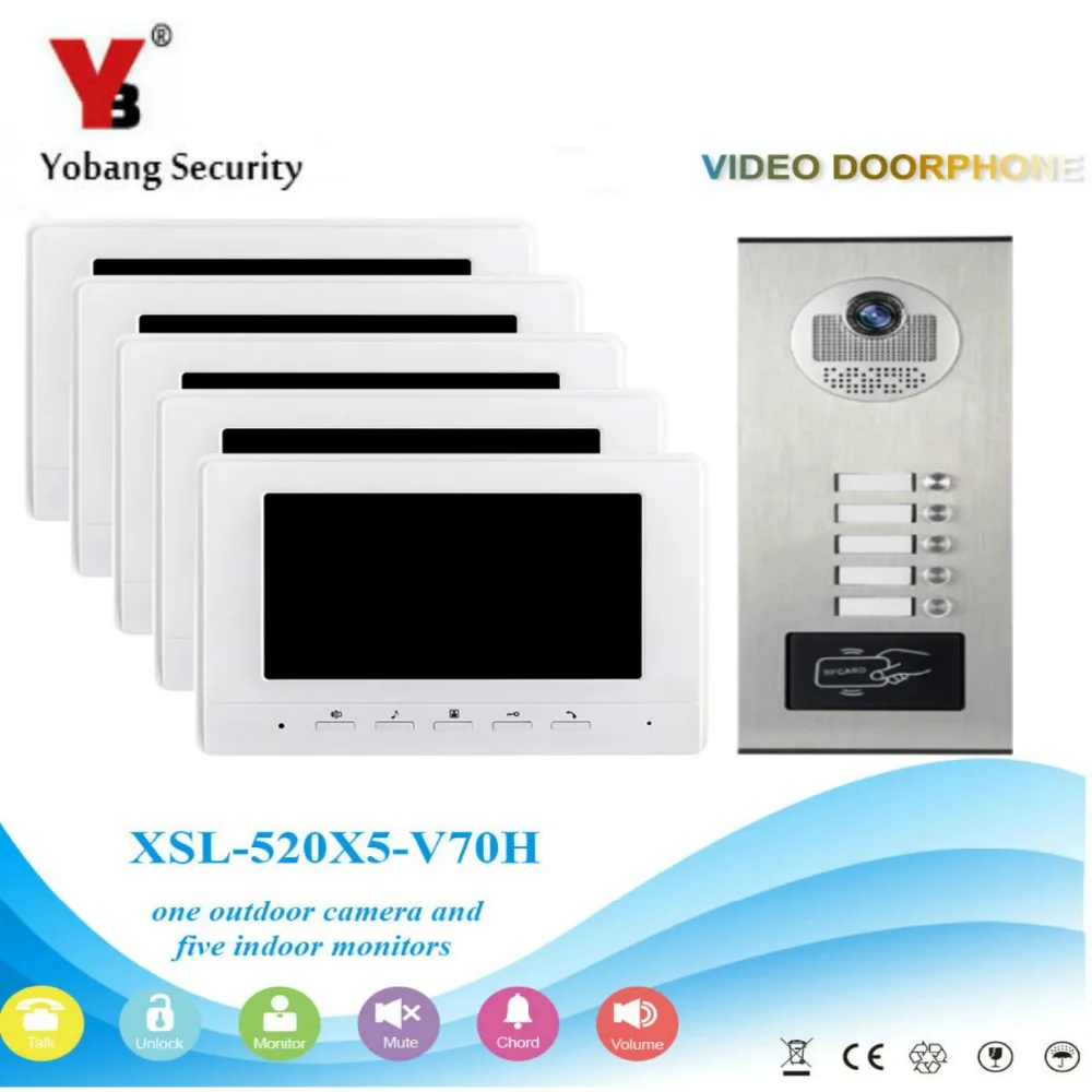 

Yobang Security 7 inch LCD TFT Touch Color Video Intercom Doorbell Door Phone System 5 Monitor IR 1000TVL Camera For 5 Apartment
