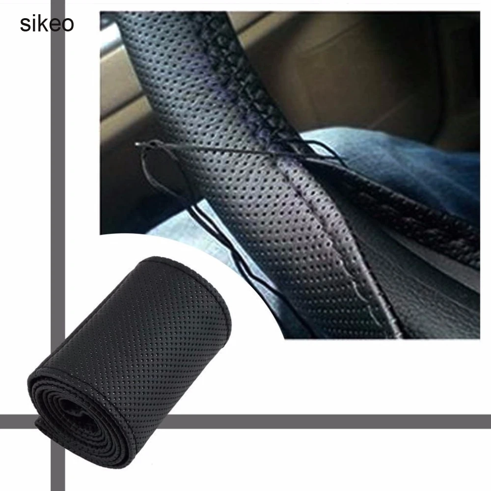 

sikeo Car Auto Steering Wheel Cover Soft Fiber PU Leather With Needles And Thread Vehicle Cover Car-Styling Accessories