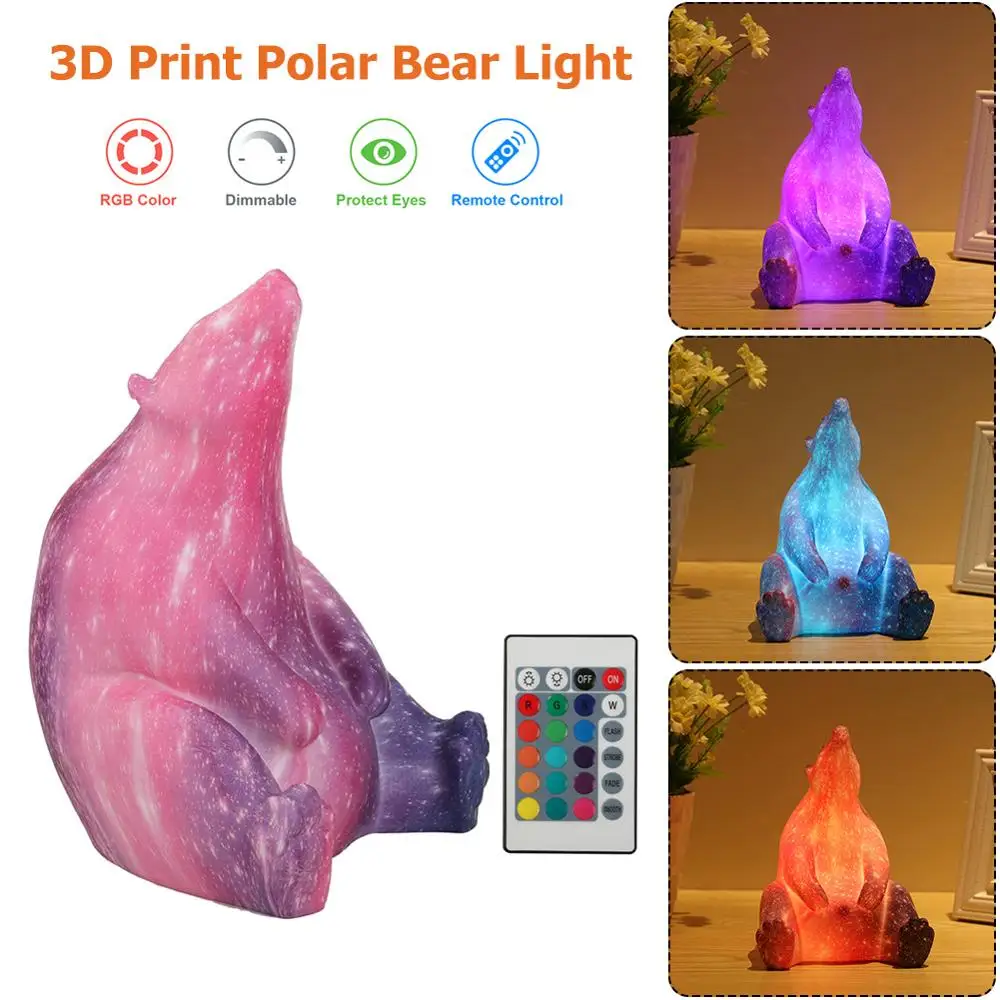

16 Colors 3D Printing Polar Bear Lamp Colorful Change Touch LED Night Light for Room Home Decor Creative Gift Dropshipping