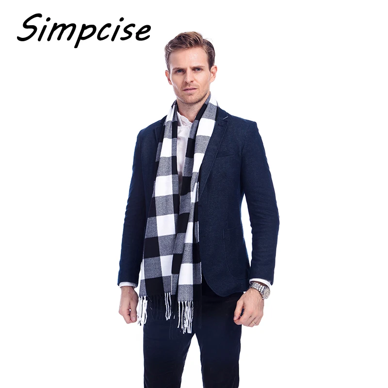 wool scarf mens New Fashion Brand Plaid Scarf Men Scarf Winter Warm Tartan Scarf Foulard Black Color A3A17532 paul smith scarves