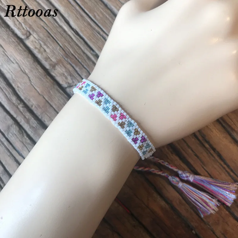 

Rttooas Handmade Woven Friendship Bracelet Fashion Women Girl Ethnic Boho Jewelry Accessories Tassel Beaded Bracelet Gift