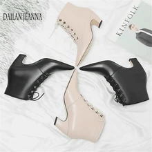 Dai LAN jeanna/ г. Новые осенне-зимние ботинки на шнуровке в европейском стиле женская кожаная обувь с острым носком