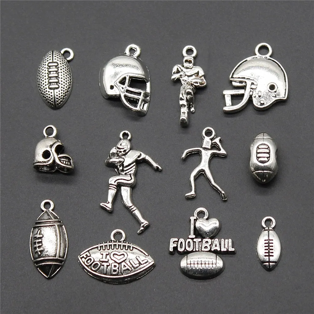 

10pcs Antique Silver Color Football Charm American Football Pendants Jewelry Making Sport American Football Charm