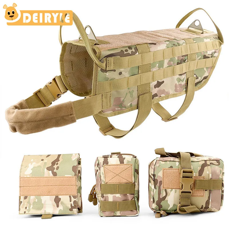 

High Grade Dog Tactical Vest Large Dog Harness Vest Nylon Dog Training Harness With Accessory Bags For Dog Service Hiking