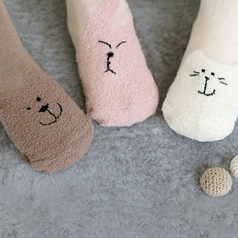 Winter Cute Baby Animals Printed Coral Velvet font b Socks b font Kids Thicken Warm Fluffy