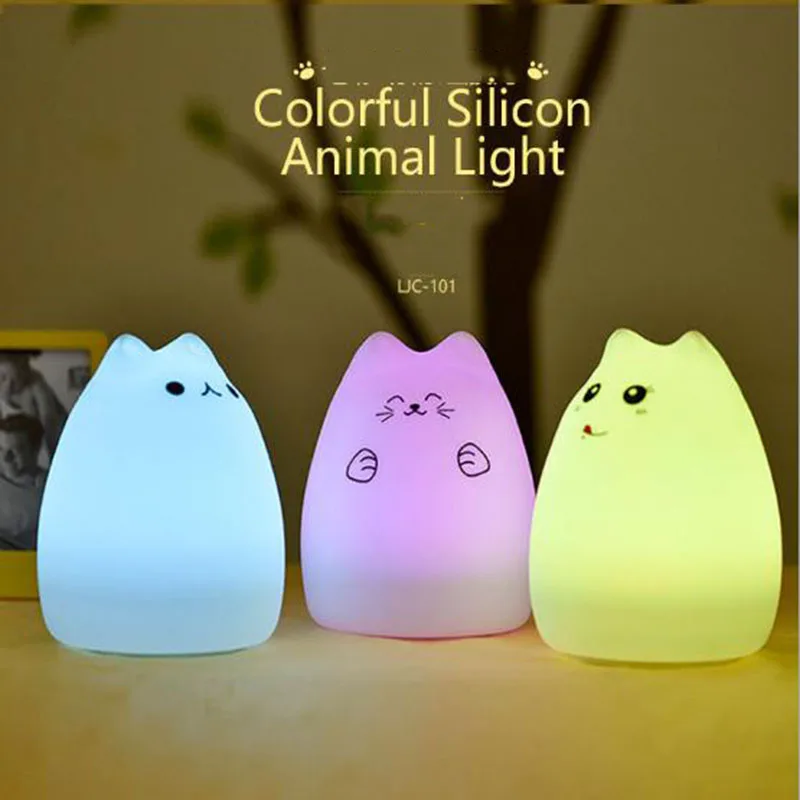 

Silicone Touch Sensor LED Night Light For Children Baby Kids 7 Colors 2 modes Cat LED USB Rechargeable LED Night Lamp
