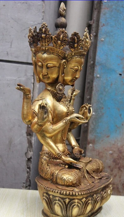 

huij 007470 20 Tibet Bronze Copper Four Sides Eight-arm Hand Kwan-yin Guanyin Buddha Statue