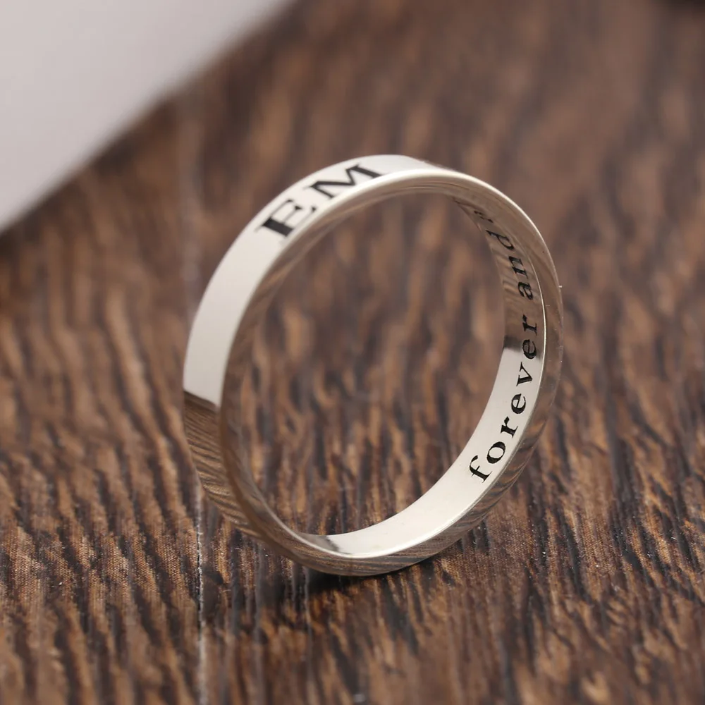 Custom Name Solid Silver Ring Men Two 