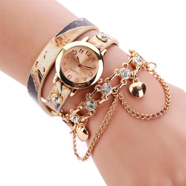 2018 New Fashion Unisex Woman Leather Rhinestone Rivet Chain Quartz Bracelet Wri 2018 New Fashion Unisex Woman Leather Rhinestone Rivet Chain Quartz Bracelet Wri