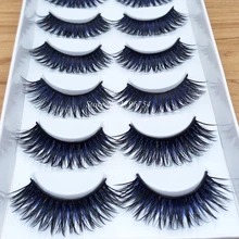 Color Black + Blue False Eyelashes Smoked Stage Makeup Tools Long Fake Eye Lashes Natural Thick False Eye Lashes 1 box 6Pairs 3
