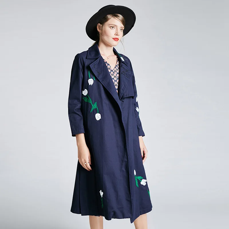 Réglable Femmes Down kaki Une Automne Broderie See Longue 2018 Coton Nouvelles Turn Lâche 100 Tranchée Col Manteaux Ligne Chart fYFSqxn