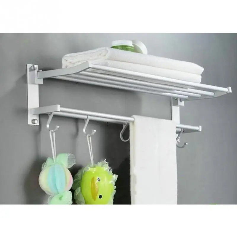 Space Aluminum Double Towel Rack 24 inch wih 5 Hooks Towel Bar Bathroom