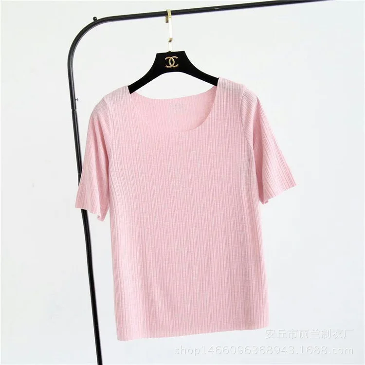 

Knitted T-shirt + Wide Leg Pant Ladies Summer Women Set Cool Pajamas Set Elastic Thin Home Clothing Nightly Tank Top Pyjamas