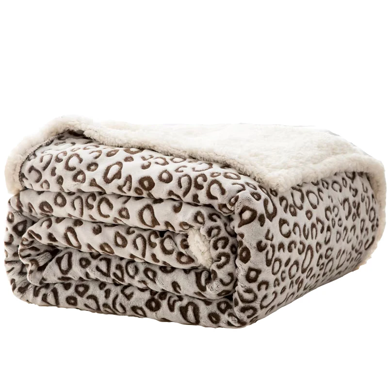 

Hot Leopard Skin Printed Microfiber Sherpa Plush Blanket Double Layer Fluffy Soft Warm Mink Throw Coral Fleece Winter Blanket