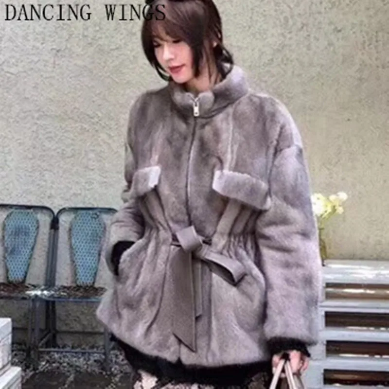

Autumn Winter Full Pelt Real Mink Fur Coat Woman Stand Collar Fashion Warm Natural Mink Fur Jacket Casacos Femininos