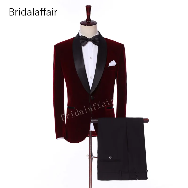 Bridalaffair индивидуальный мужской костюм смокинг для жениха бордовый бархат Slim Fit Свадебный Выпускной Официальный Мужской костюм комплект из 2 предметов(куртка+ брюки - Цвет: cotton pants
