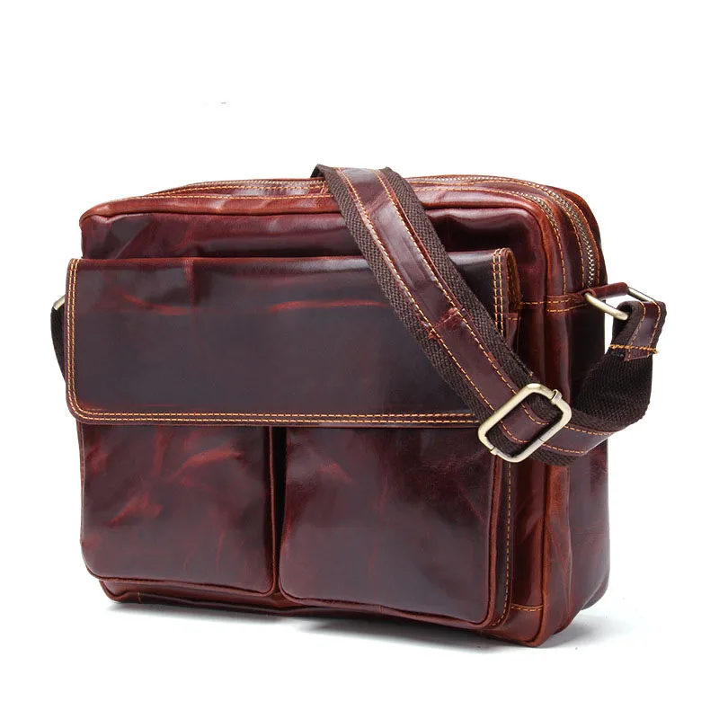 

Vintage Oil Wax Cowhide Genuine Leather Male Bag Men Casual Large Capacity Business Shoulder Messenger Crossbody Bag Briefcase